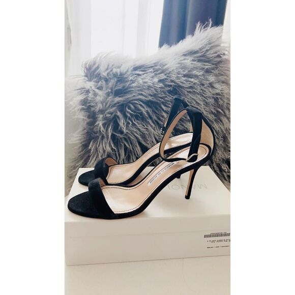 manolo blahnik 90mm chaos suede sandal black 40.5 - Picture 7 of 8